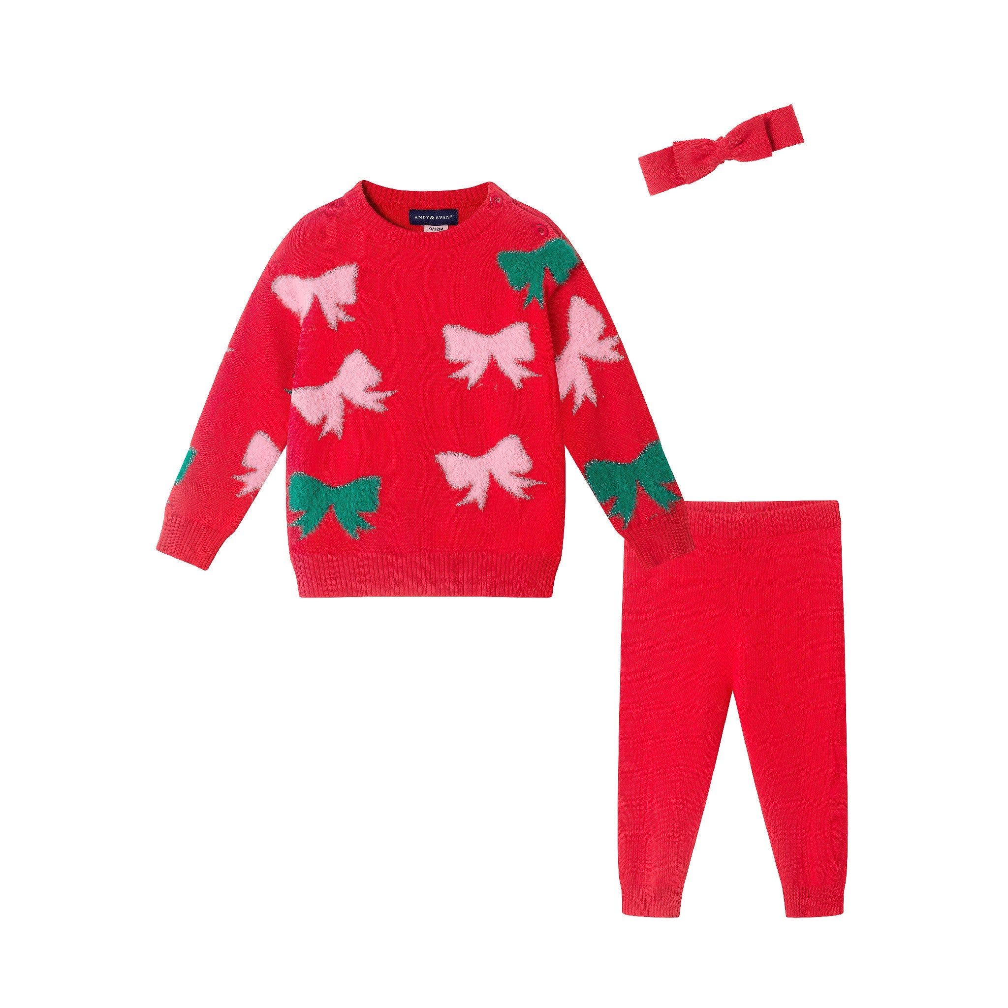 Infant 3-Piece Sweater Set | Red Bows