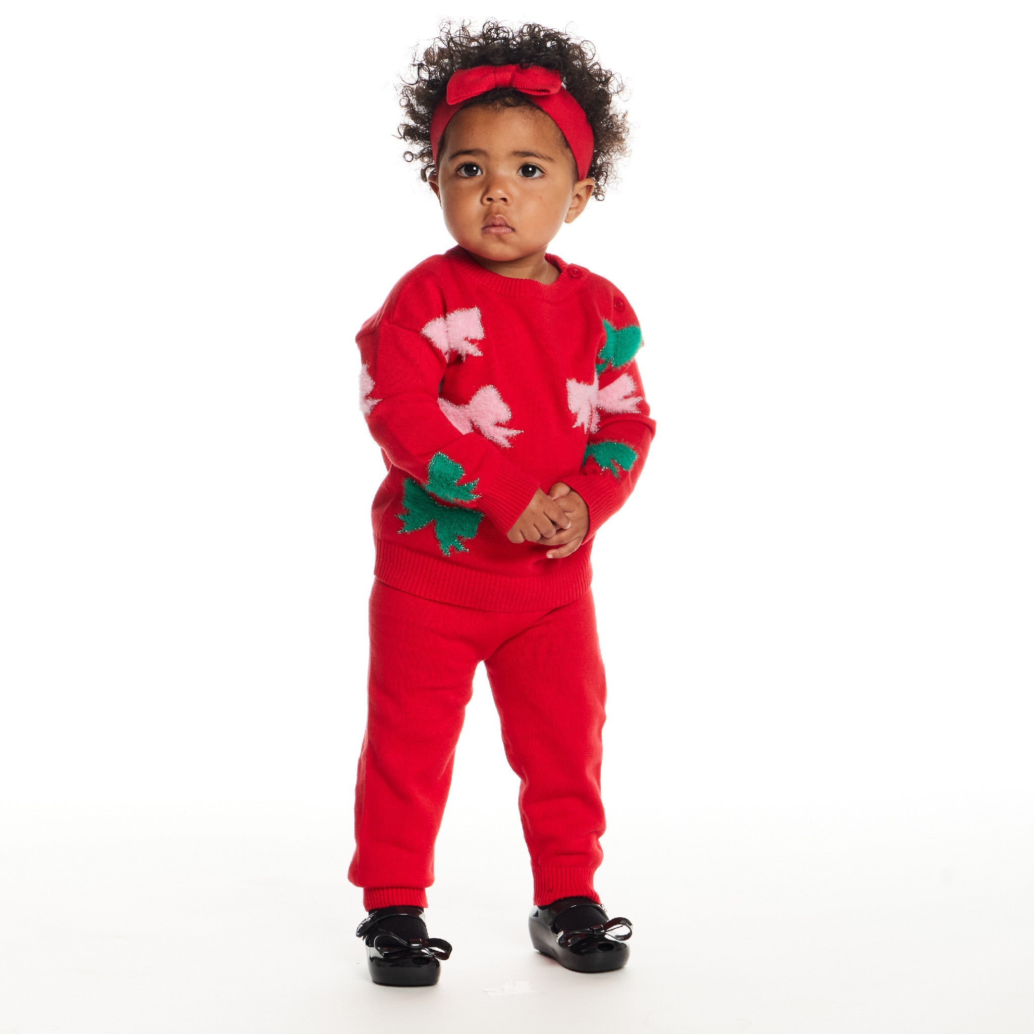 Infant 3-Piece Sweater Set | Red Bows