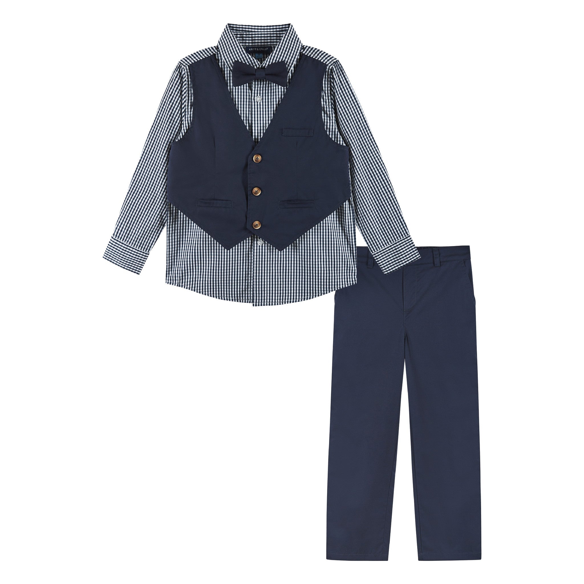 Kids 3-Piece “Dapper-in-a-Dash” Vest Set | Navy Gingham