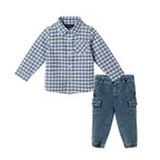 Infant Buttondown & Knit Denim Jogger Set | Grey Gingham