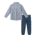 Kids Buttondown & Knit Denim Jogger Set | Grey Gingham
