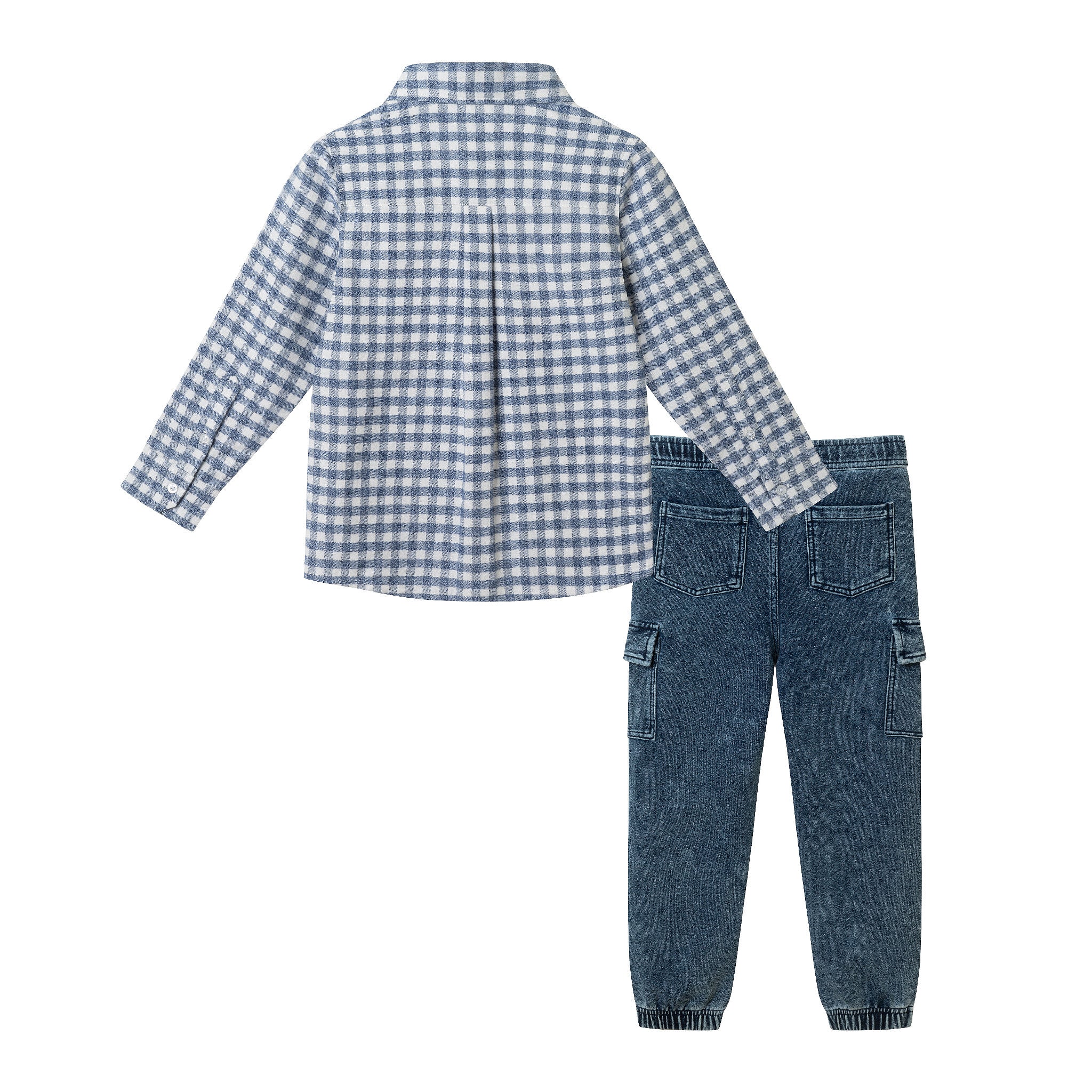 Kids Buttondown & Knit Denim Jogger Set | Grey Gingham