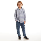 Kids Buttondown & Knit Denim Jogger Set | Grey Gingham
