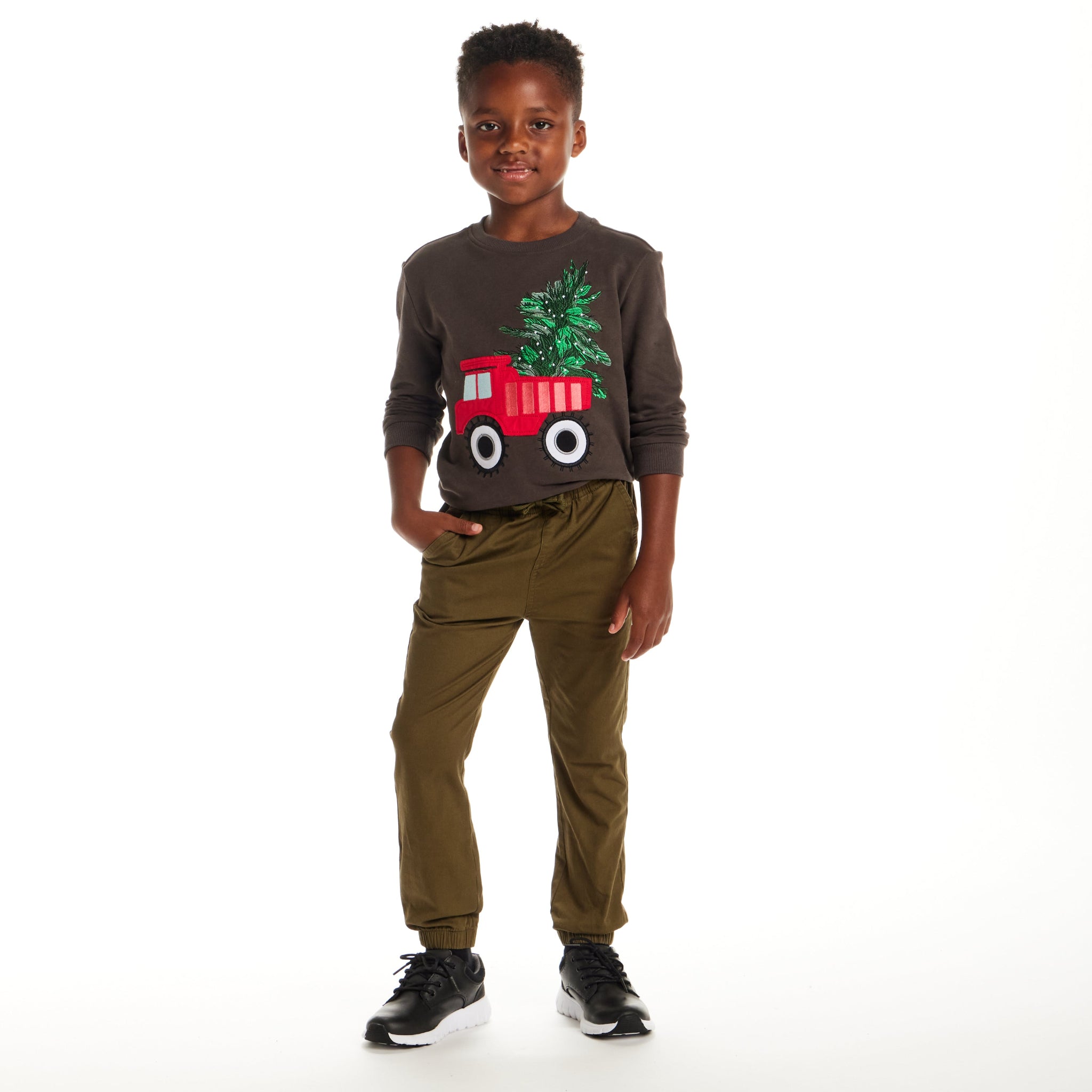 Kids Sweater & Twill Jogger Set | Holiday Truck