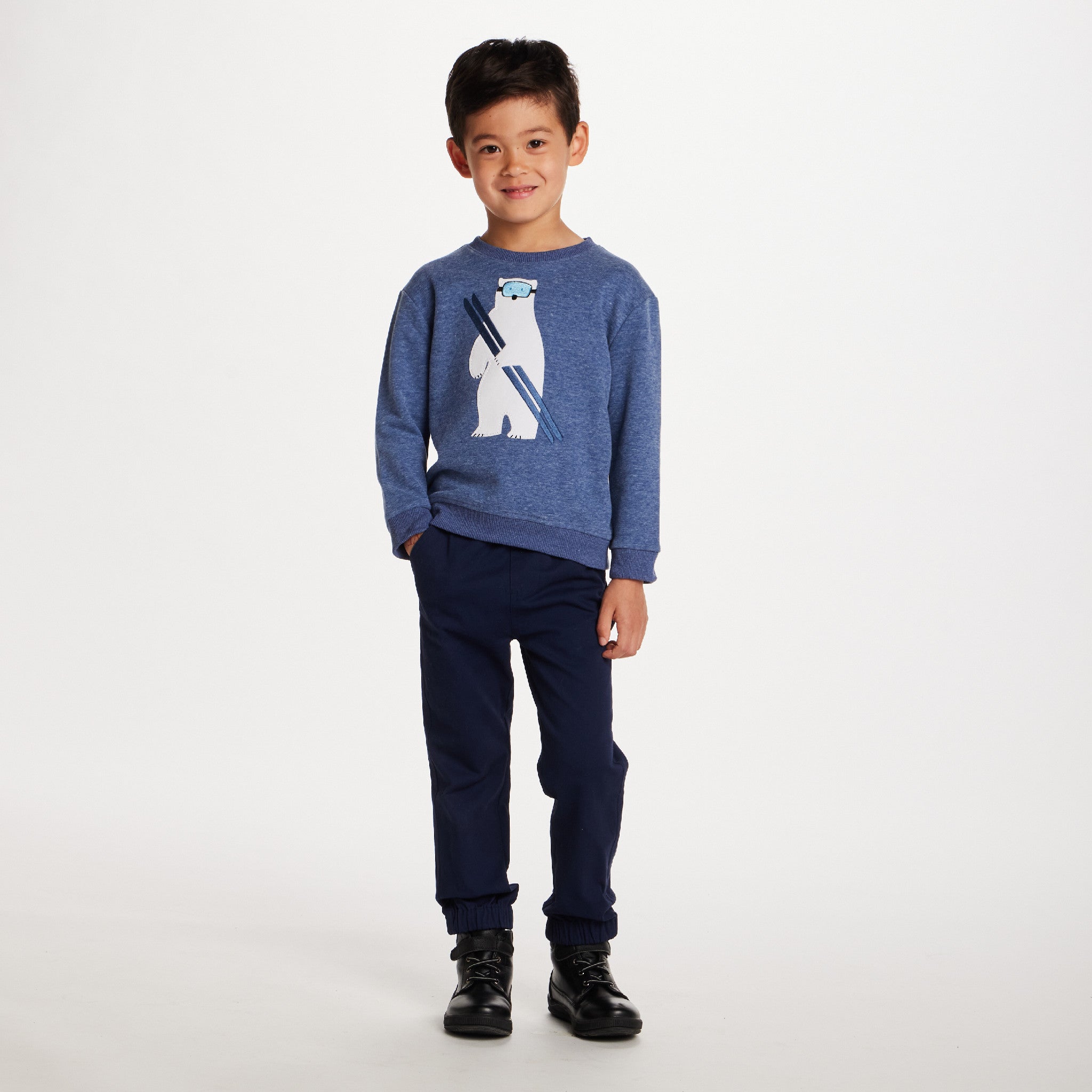 Kids Sweater & Twill Jogger Set | Navy Polar Bear