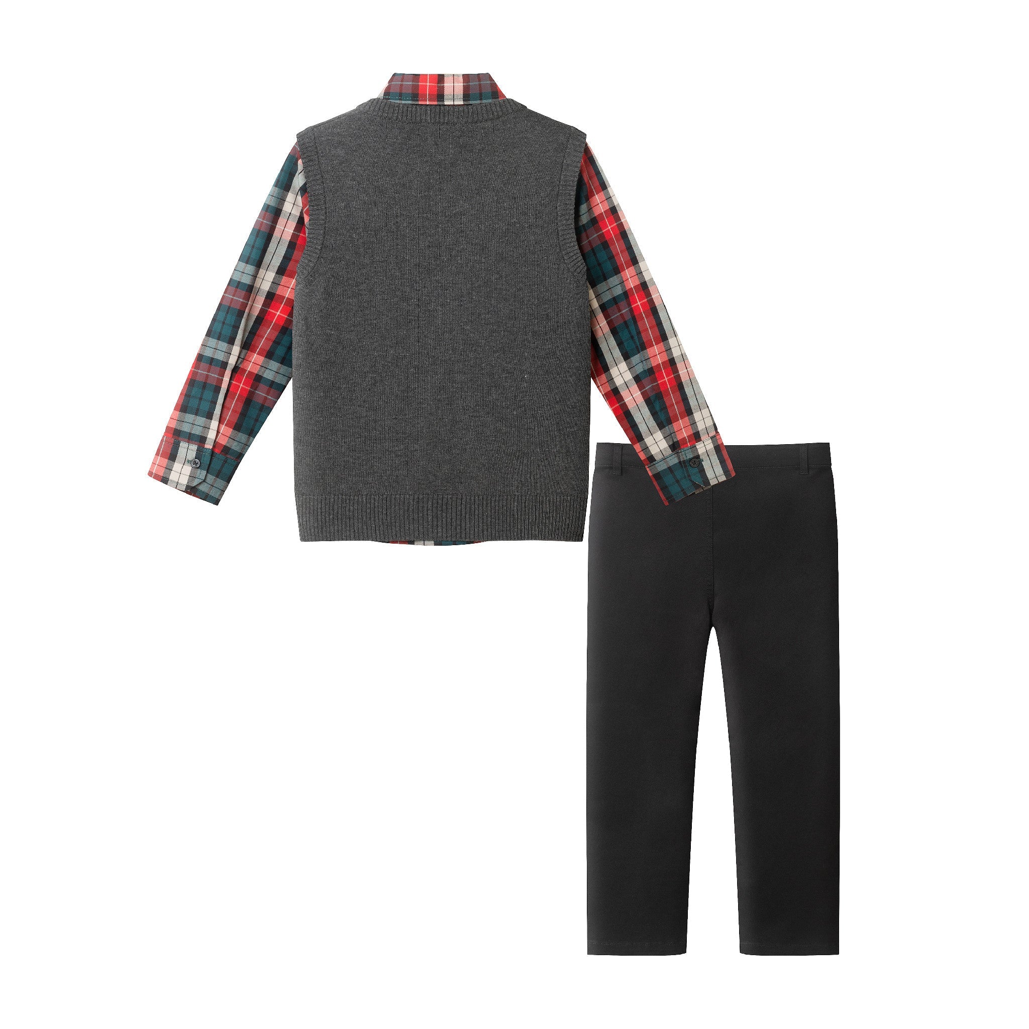 Kids 3-Piece Sweater Vest Set with Bowtie | Red Plaid