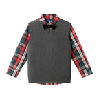 Kids 3-Piece Sweater Vest Set with Bowtie | Red Plaid