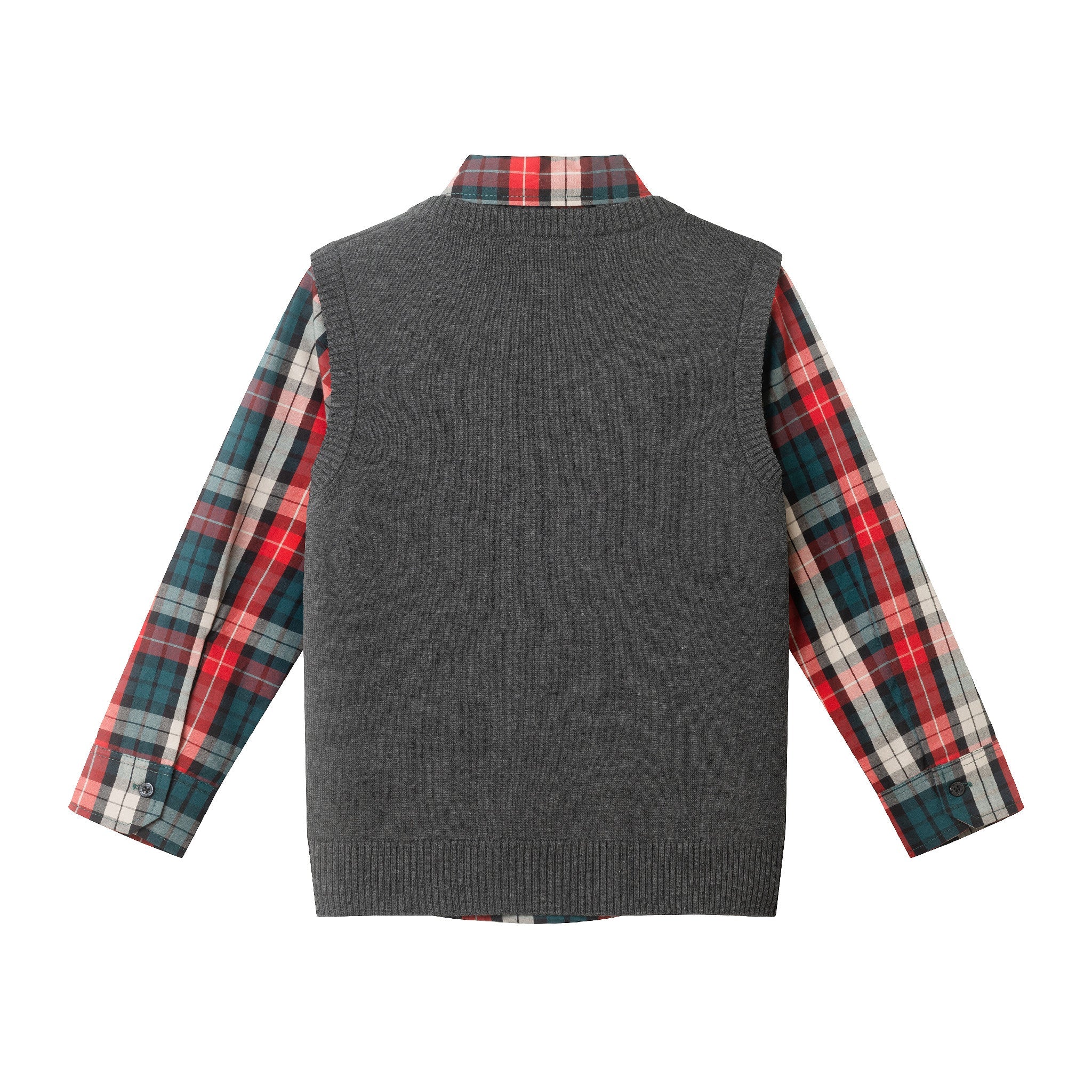 Kids 3-Piece Sweater Vest Set with Bowtie | Red Plaid