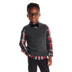 Kids 3-Piece Sweater Vest Set with Bowtie | Red Plaid