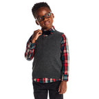 Kids 3-Piece Sweater Vest Set with Bowtie | Red Plaid