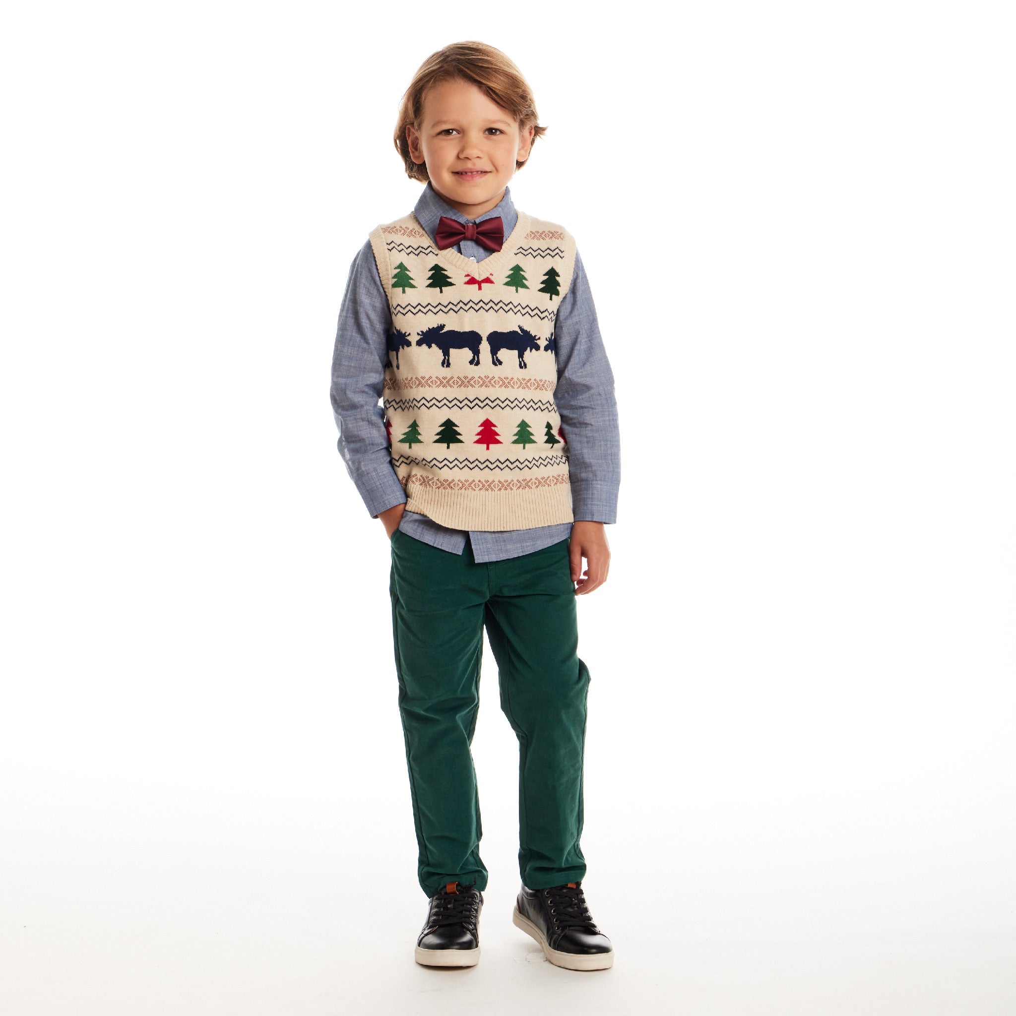 Kids Sweater Vest Set | Beige Fair Isle
