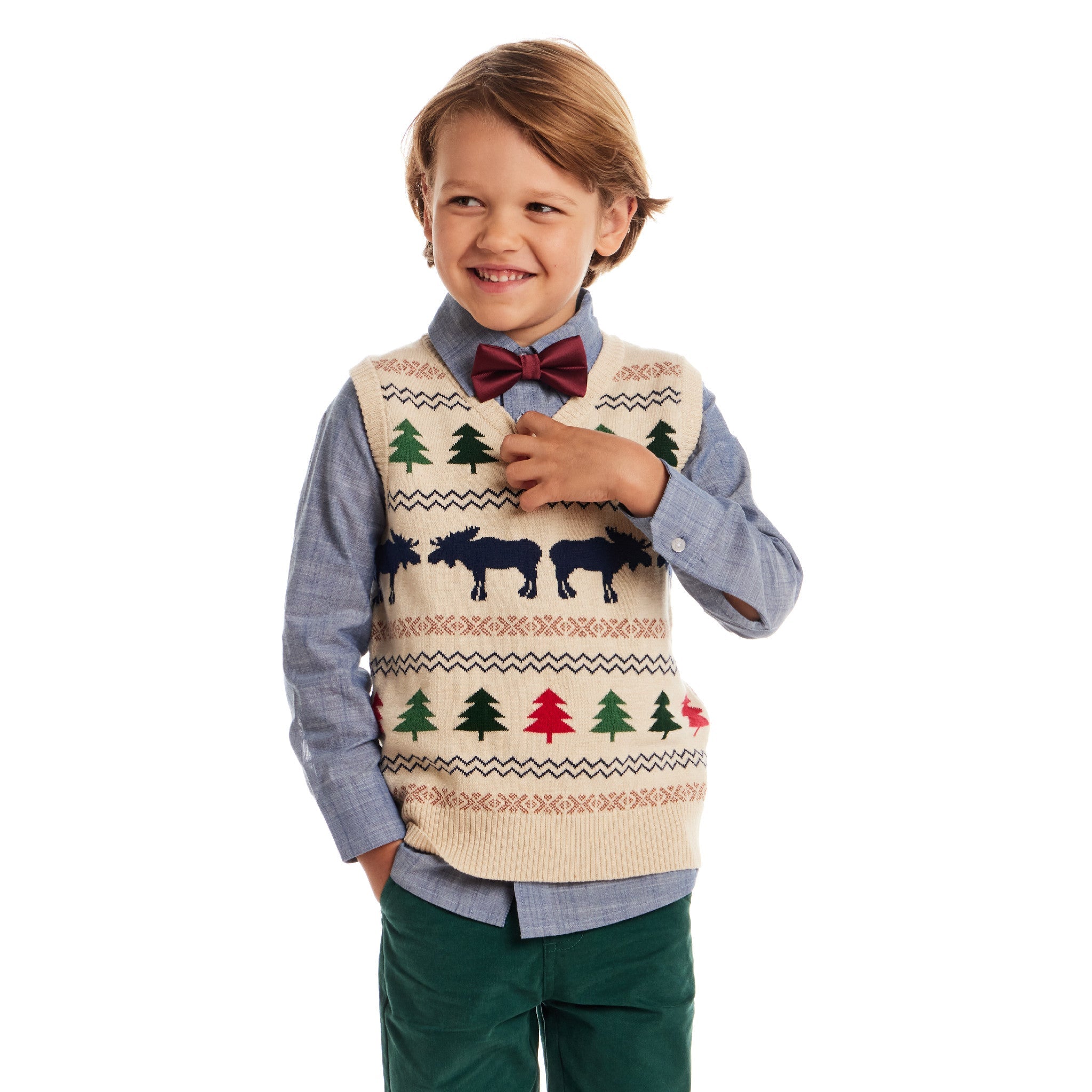 Kids Sweater Vest Set | Beige Fair Isle