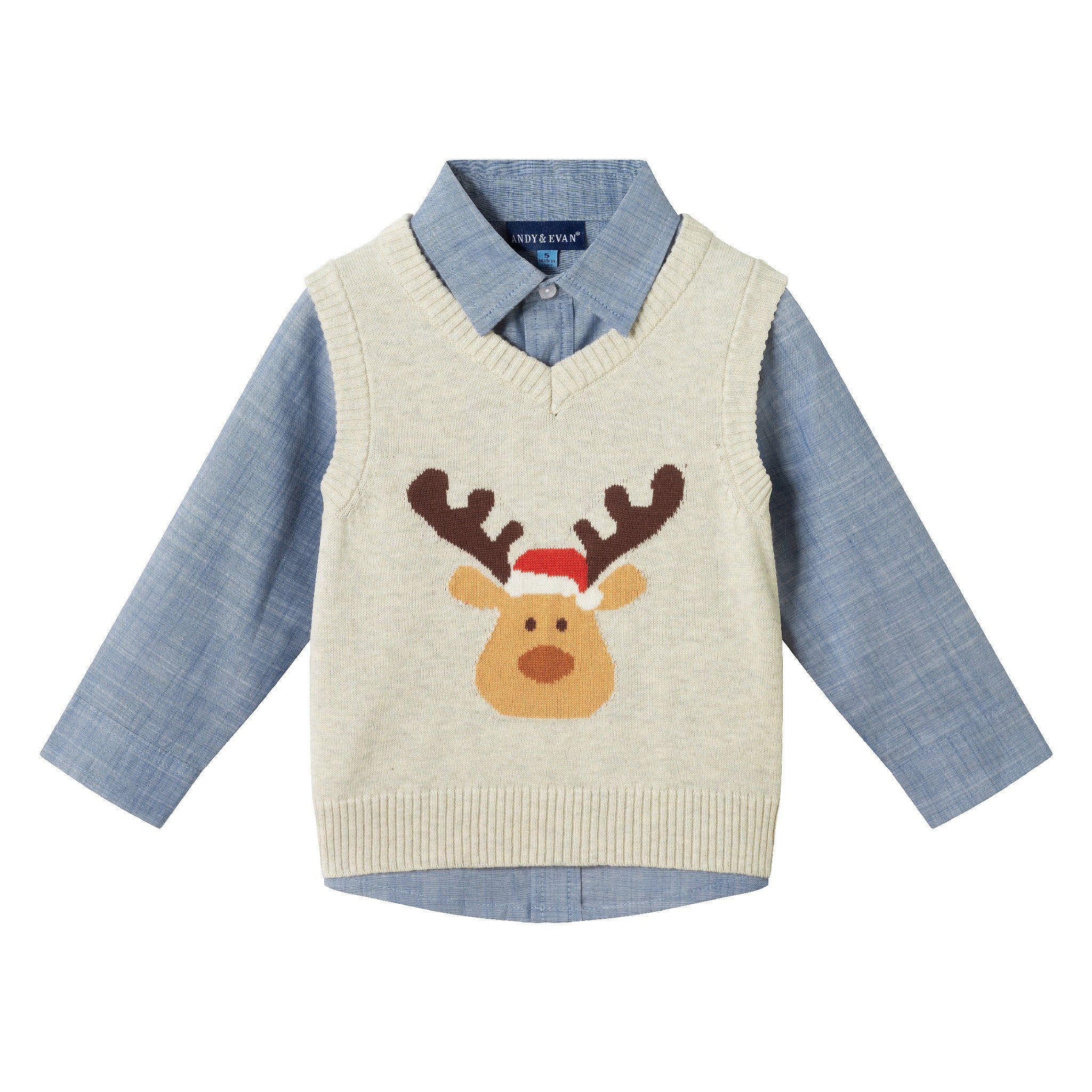 Infant Sweater Vest Set | Beige Reindeer