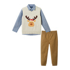 Kids Sweater Vest Set | Beige Reindeer
