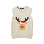 Kids Sweater Vest Set | Beige Reindeer