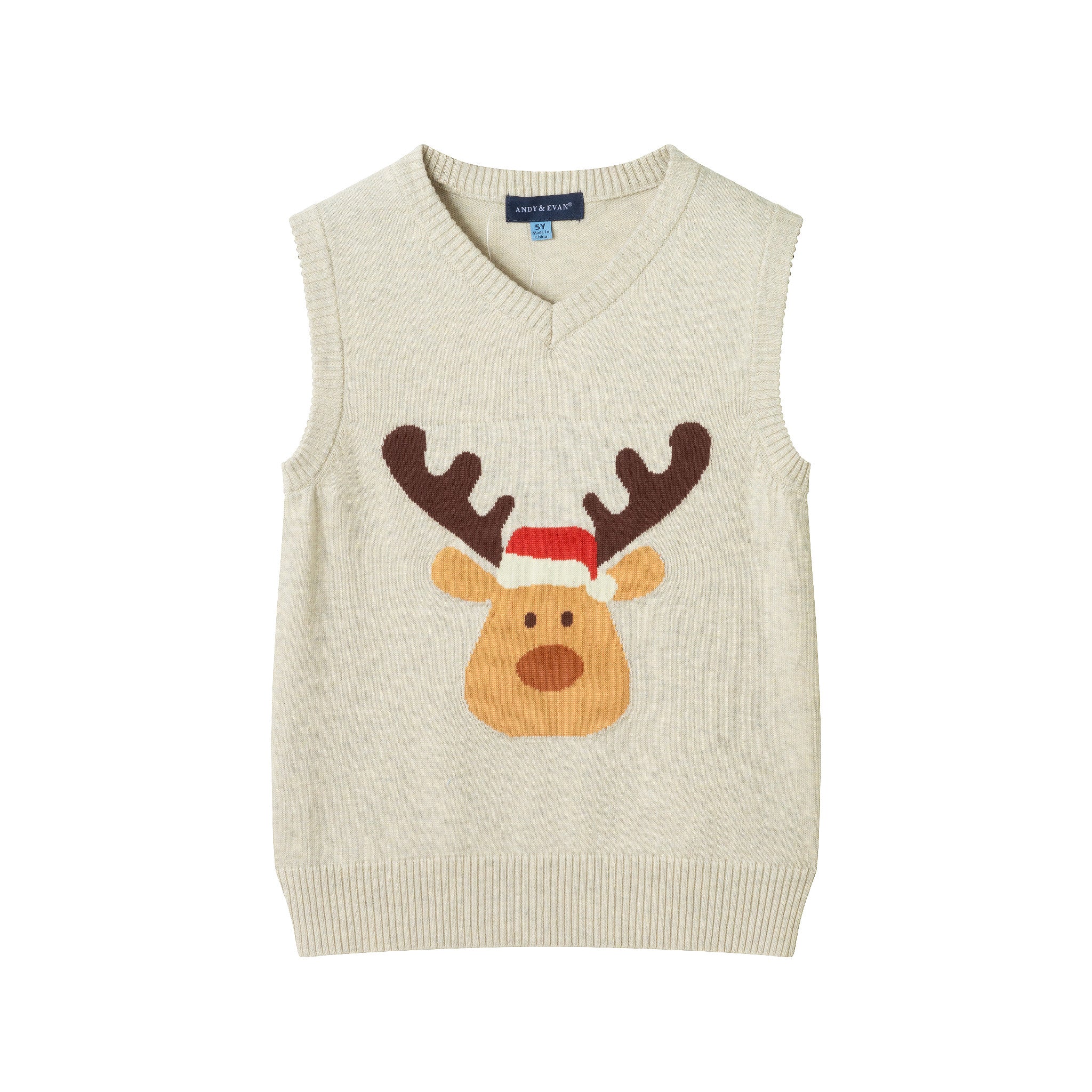Kids Sweater Vest Set | Beige Reindeer