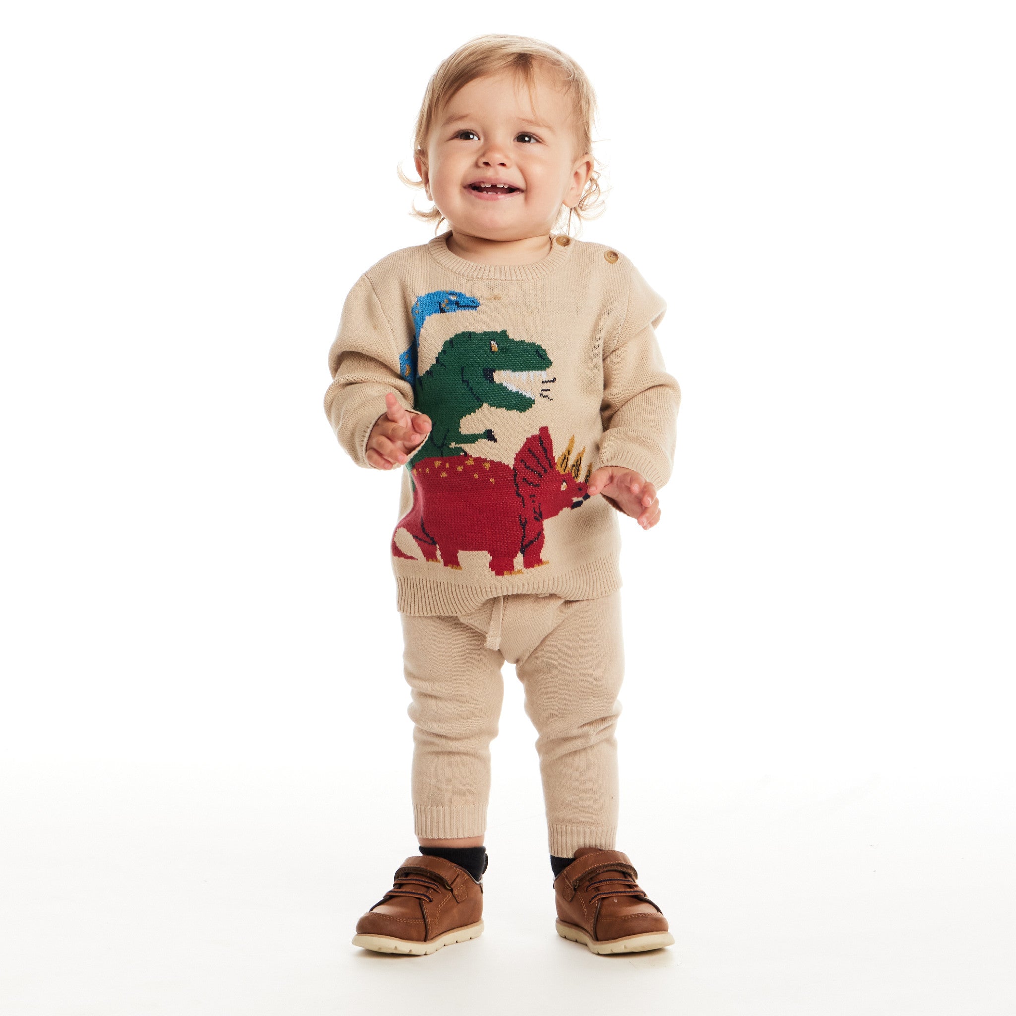 Infant Baby Sweater Set | Beige Dino
