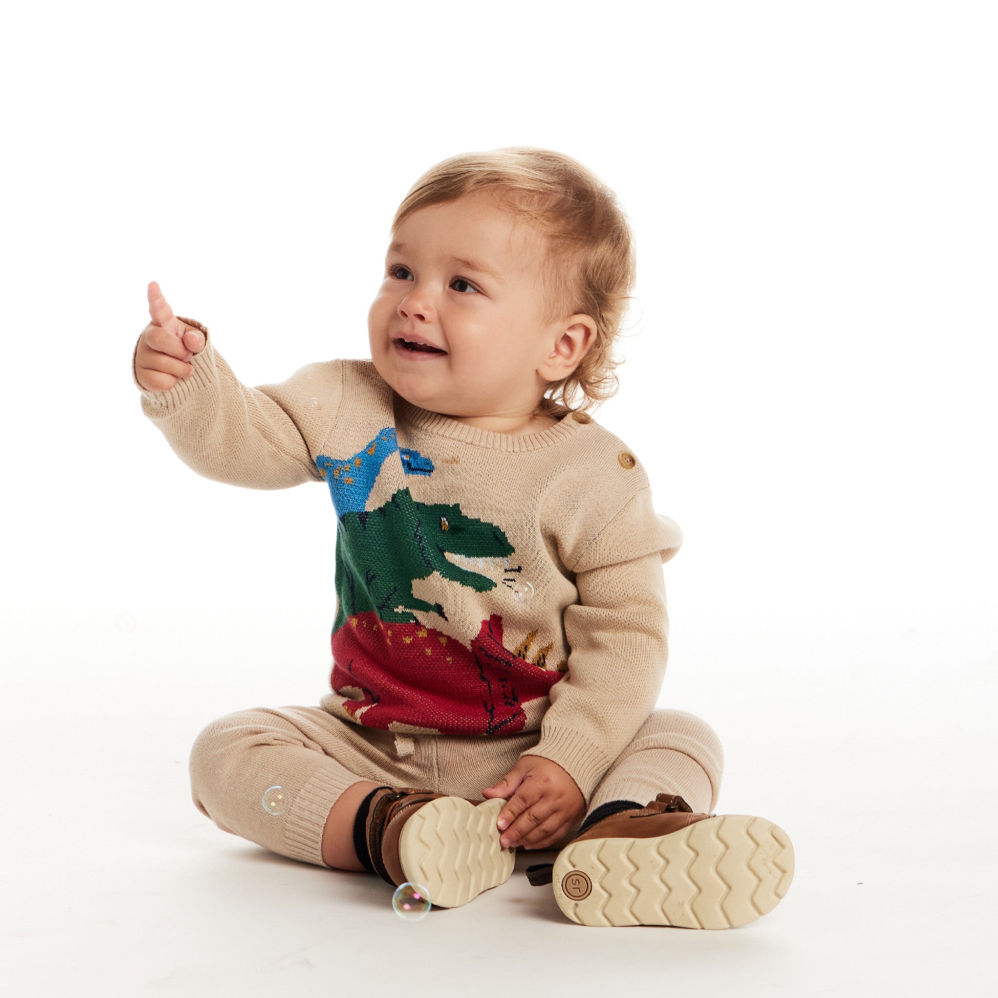 Infant Baby Sweater Set | Beige Dino