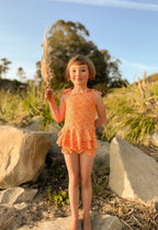 Pink and Yellow Ruffle Two-Piece Swimsuit