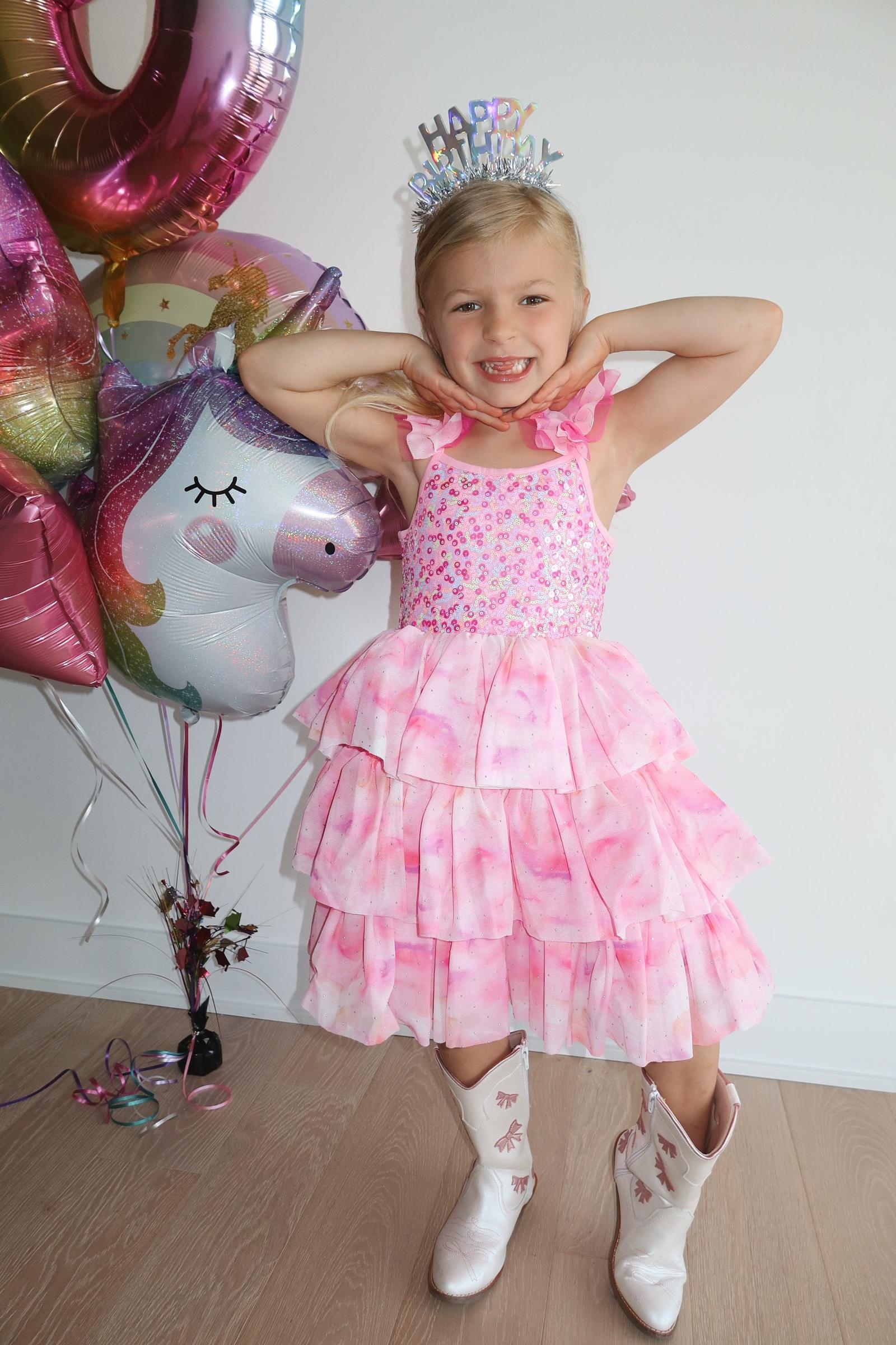 Girls Ombre Pink Sparkle Tulle Dress