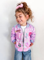 Purple Sequins Patched Bomber Jacket