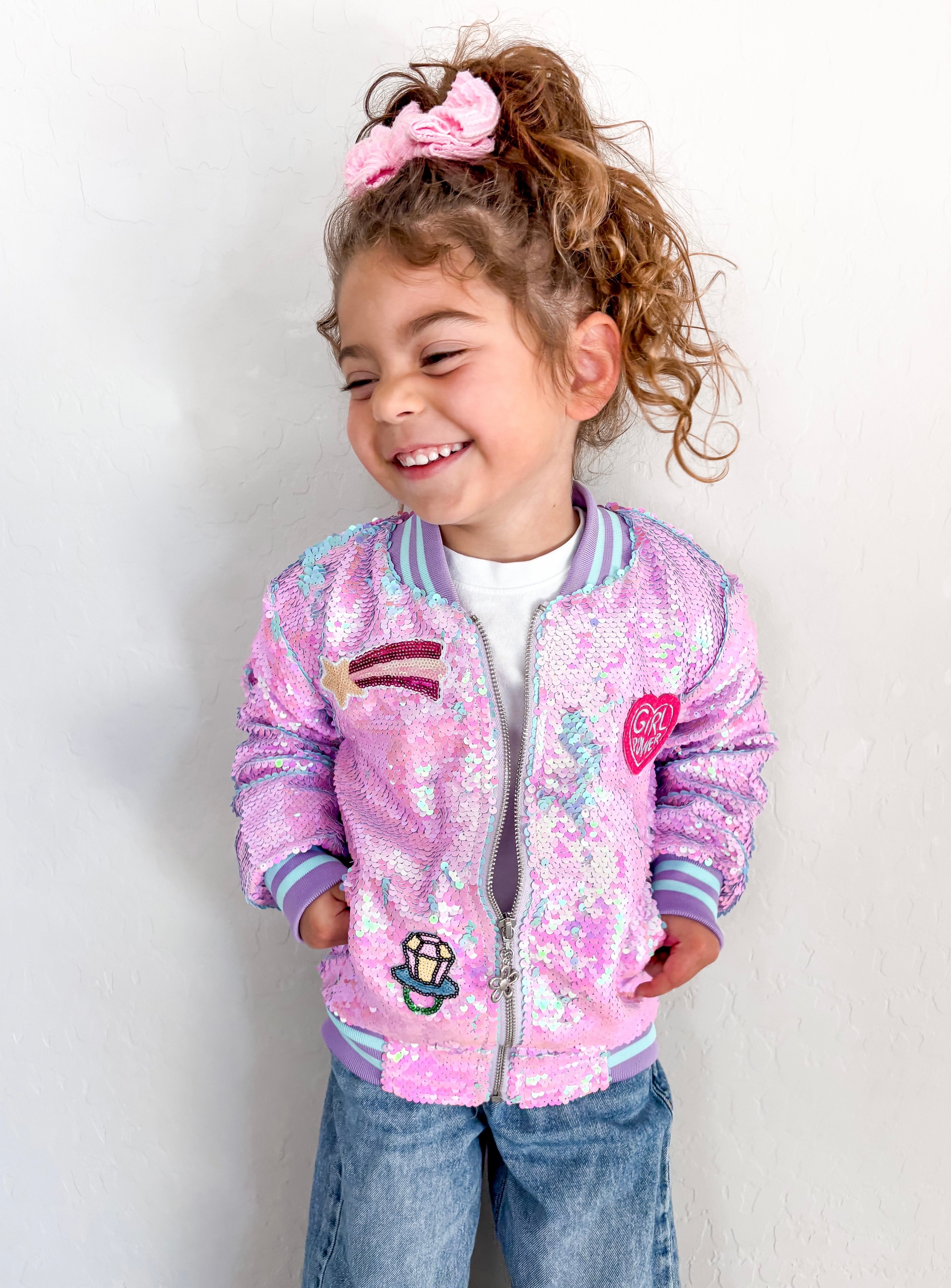 Purple Sequins Patched Bomber Jacket