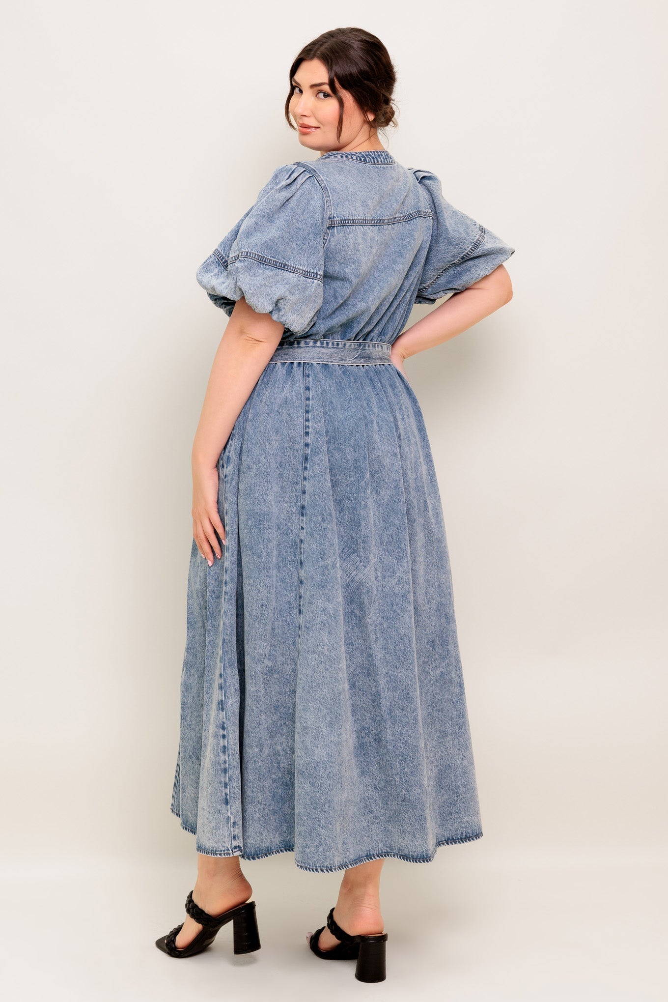 BAREFORM LIGHT DENIM MIDI DRESS