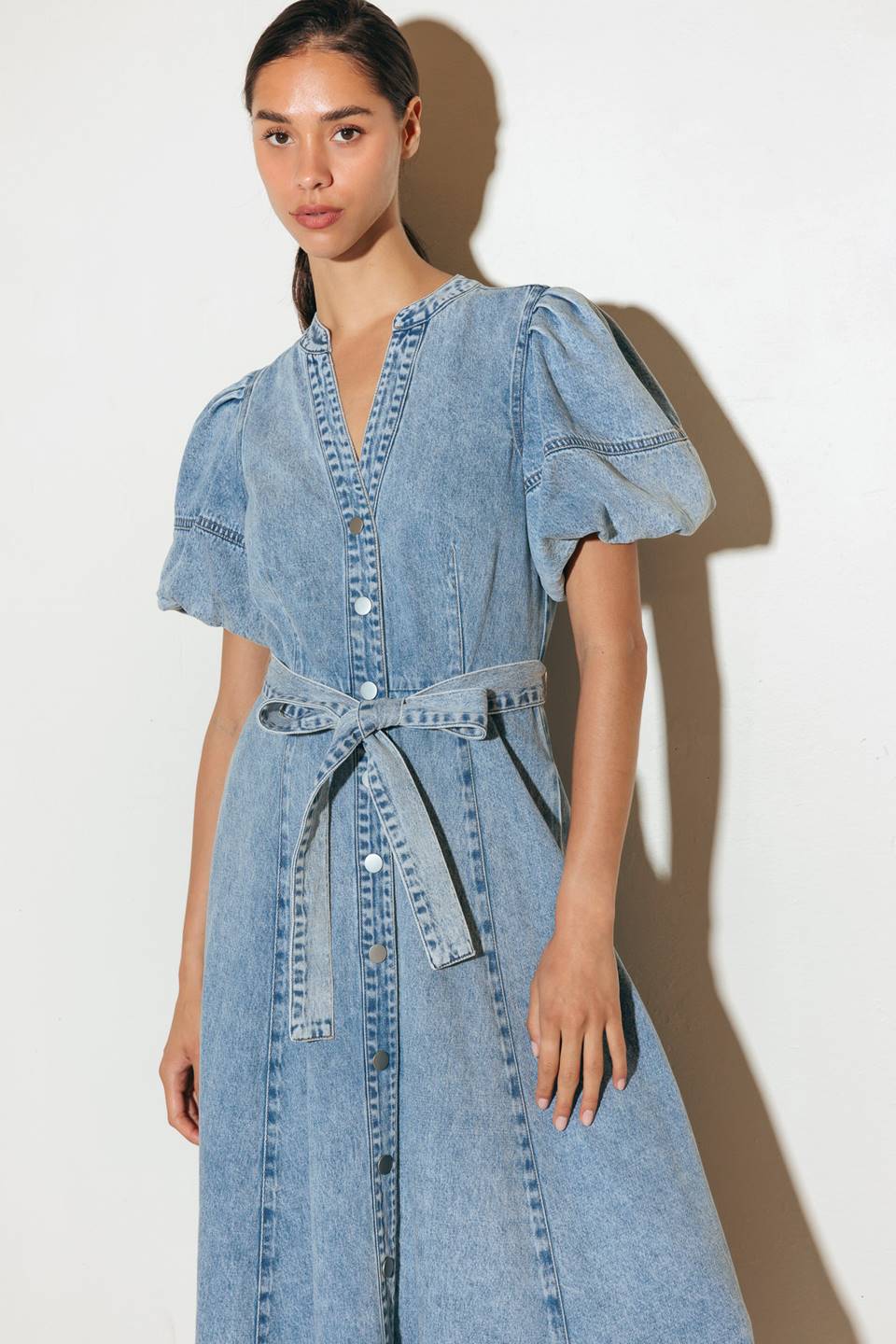 BAREFORM LIGHT DENIM MIDI DRESS
