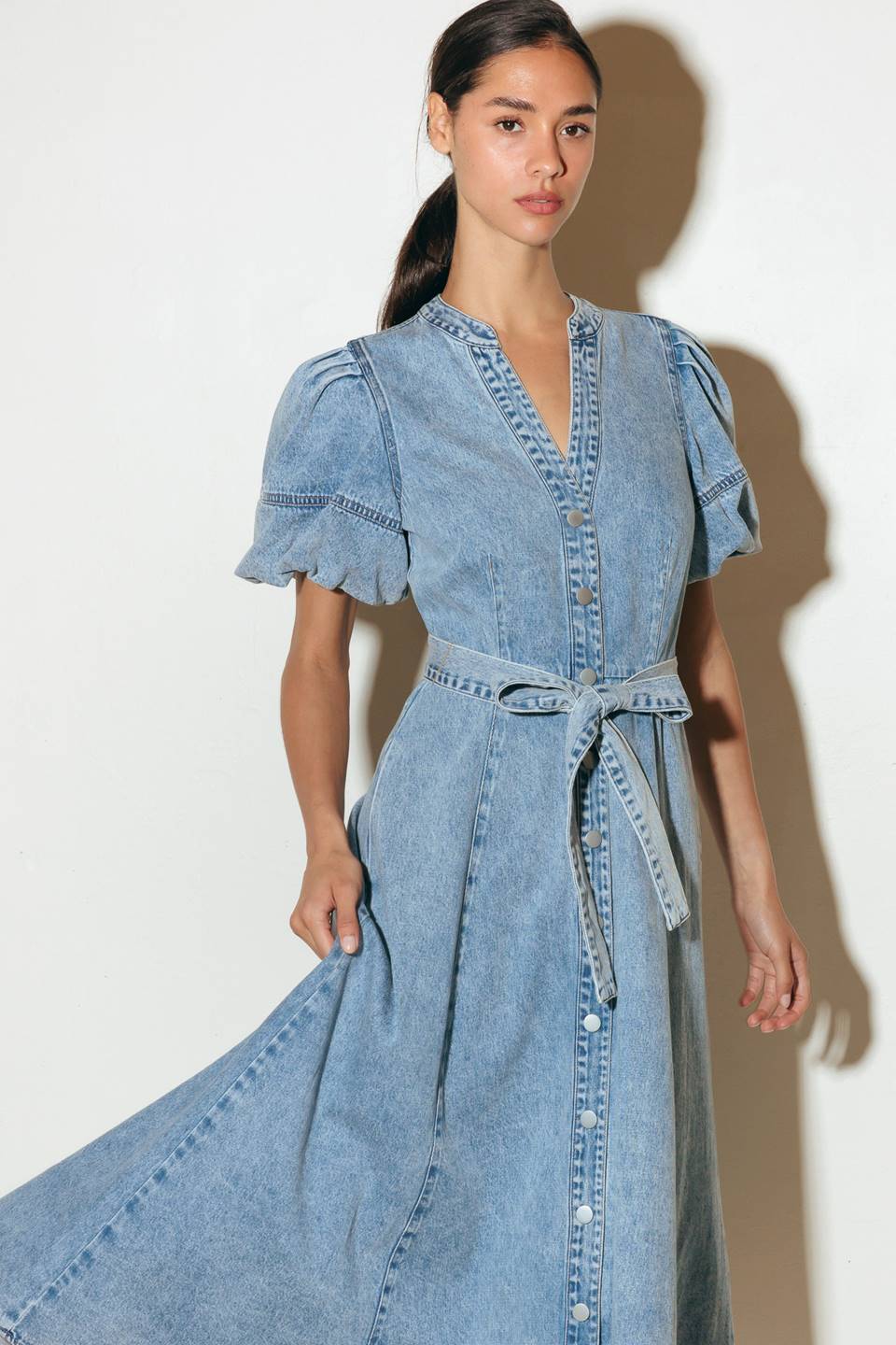 BAREFORM LIGHT DENIM MIDI DRESS