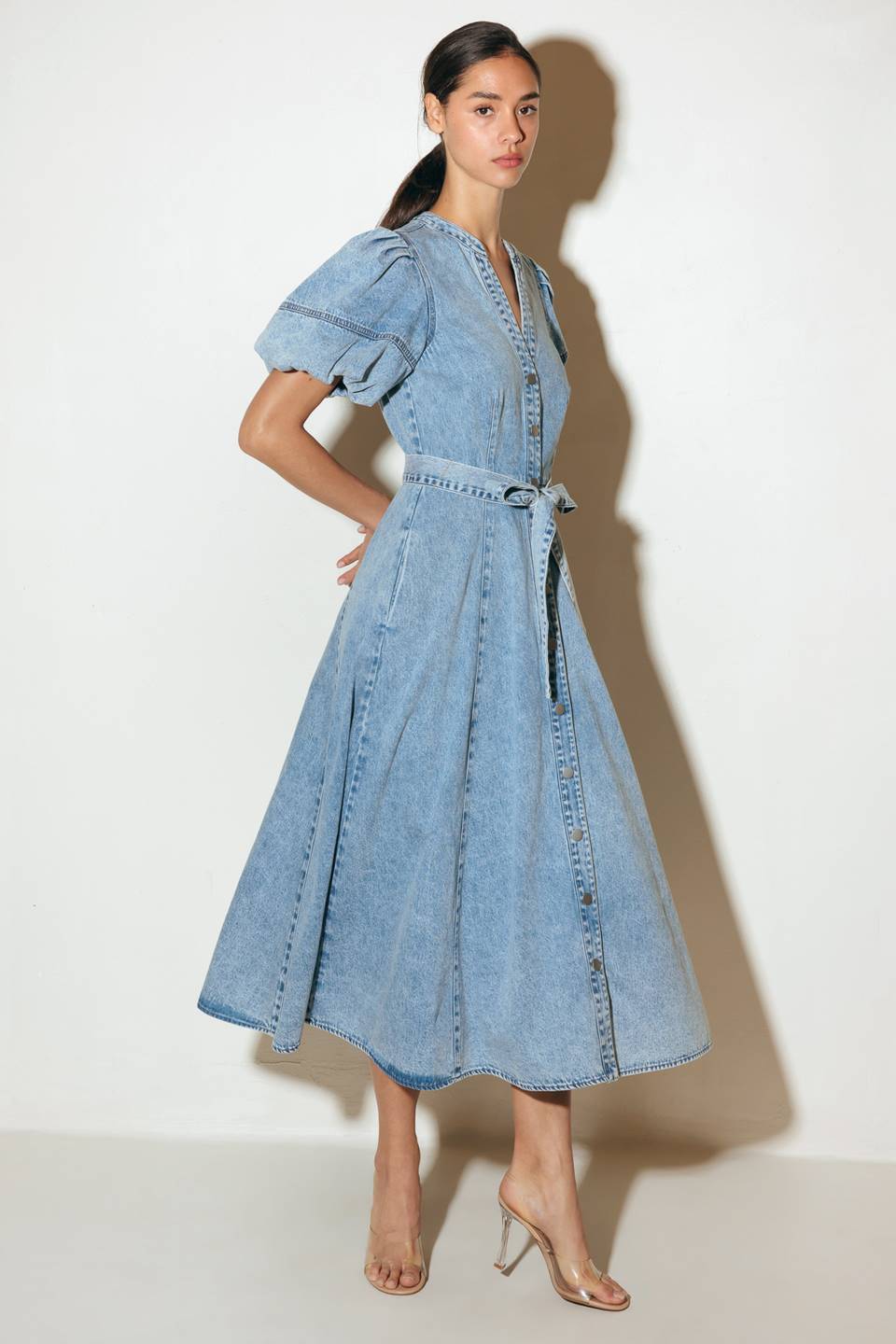 BAREFORM LIGHT DENIM MIDI DRESS