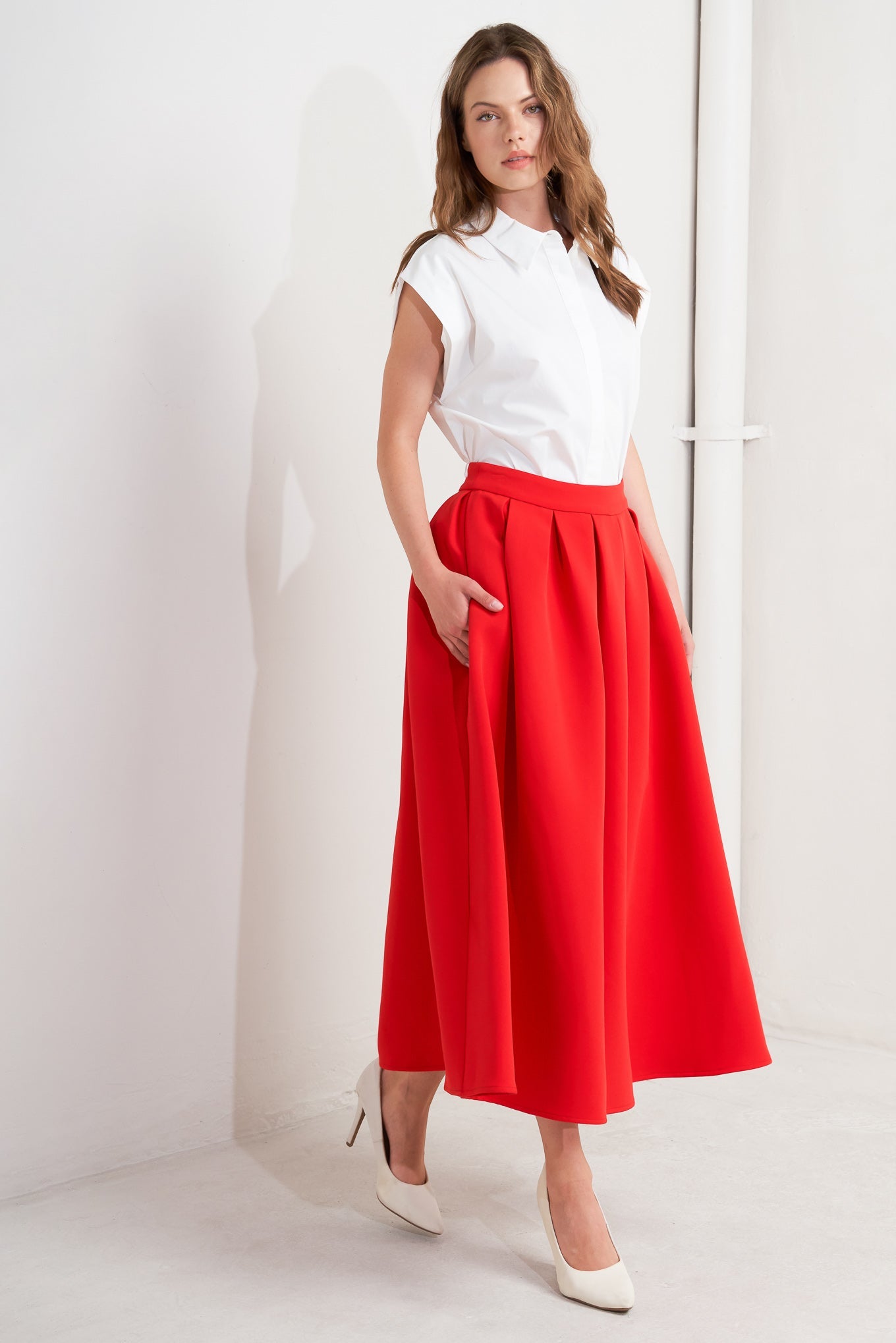 STRAWBERRY POP WOVEN FULL MIDI SKIRT