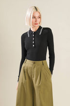 Women’s Ribbed Knit Polo Sweater