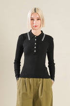 Women’s Ribbed Knit Polo Sweater