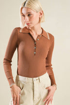 Women’s Ribbed Knit Polo Sweater