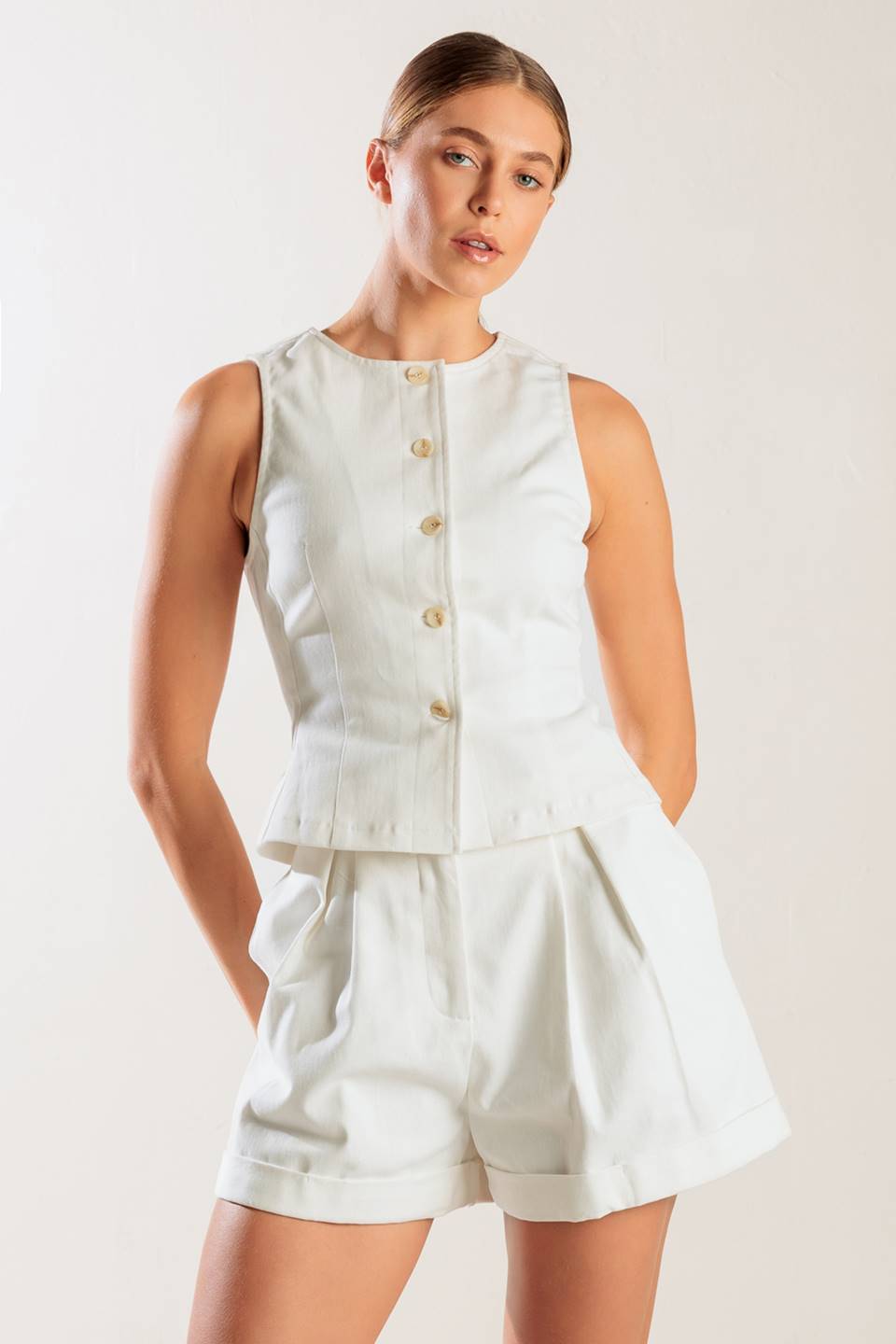 Women’s White Woven Vest
