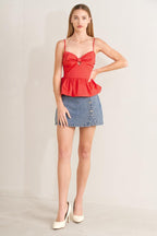 SUNSET BOW RED WOVEN TOP