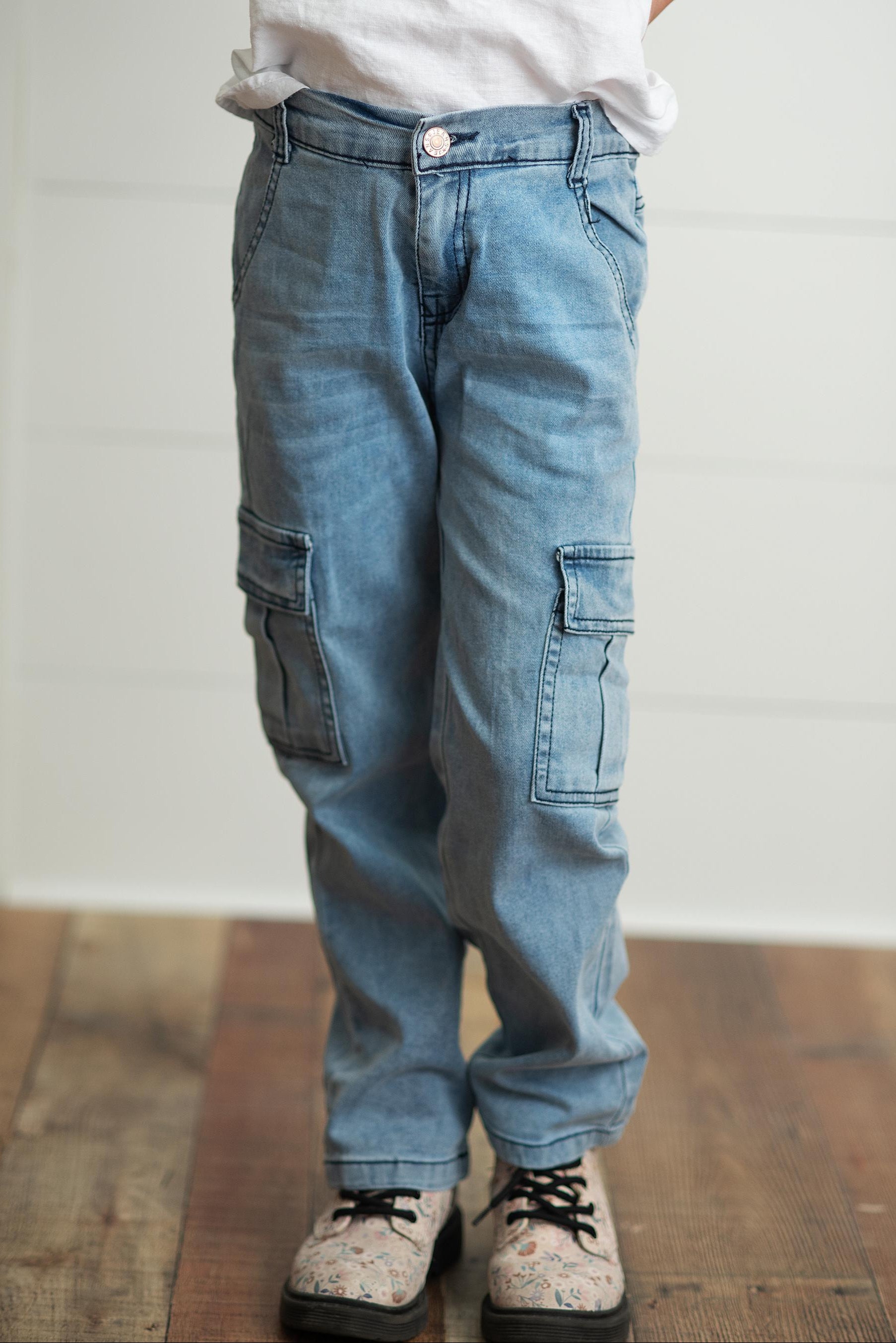Faded Denim Cargo Pants