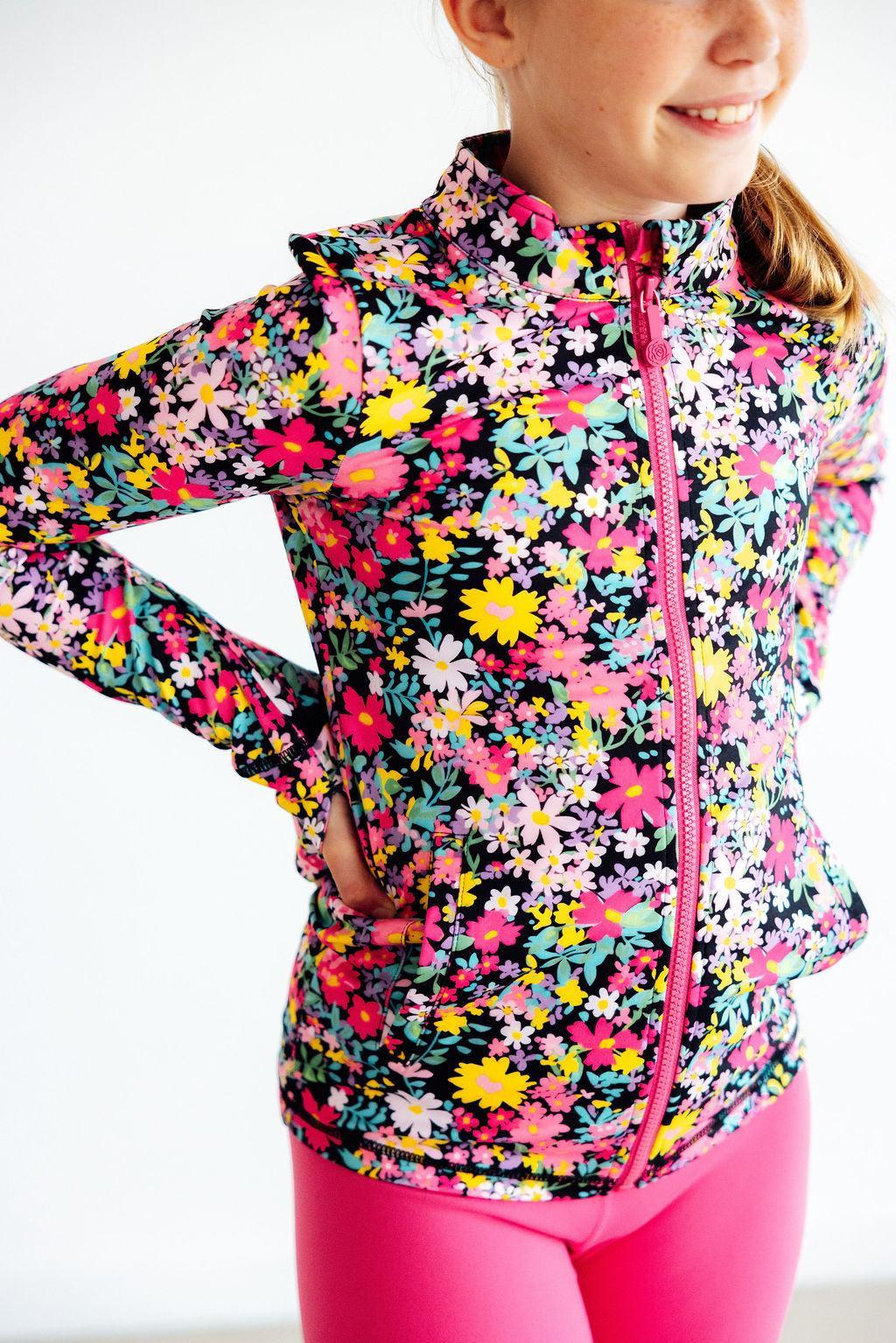 Flexible Floral Full-Zip Ruffle Active Jacket