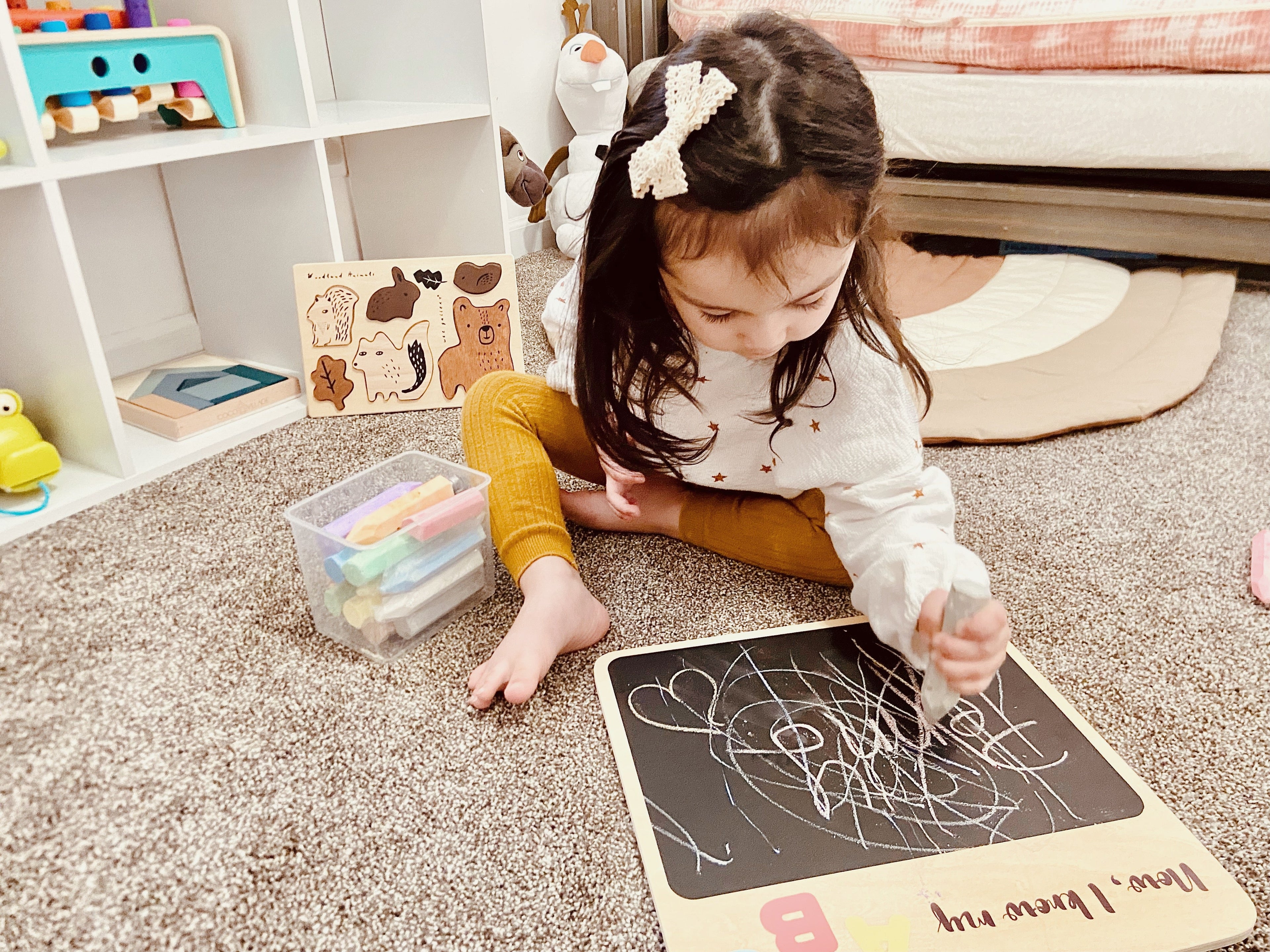 Wooden Alphabet Chunky Puzzle with Chalkboard Back
