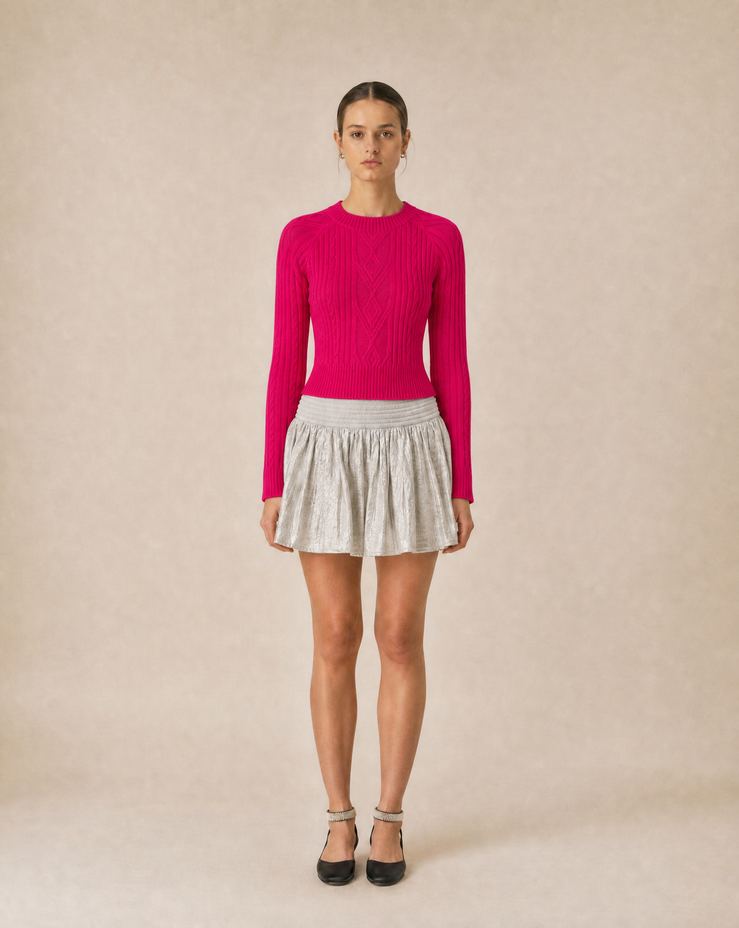 Braid-Knit Crewneck Sweater
