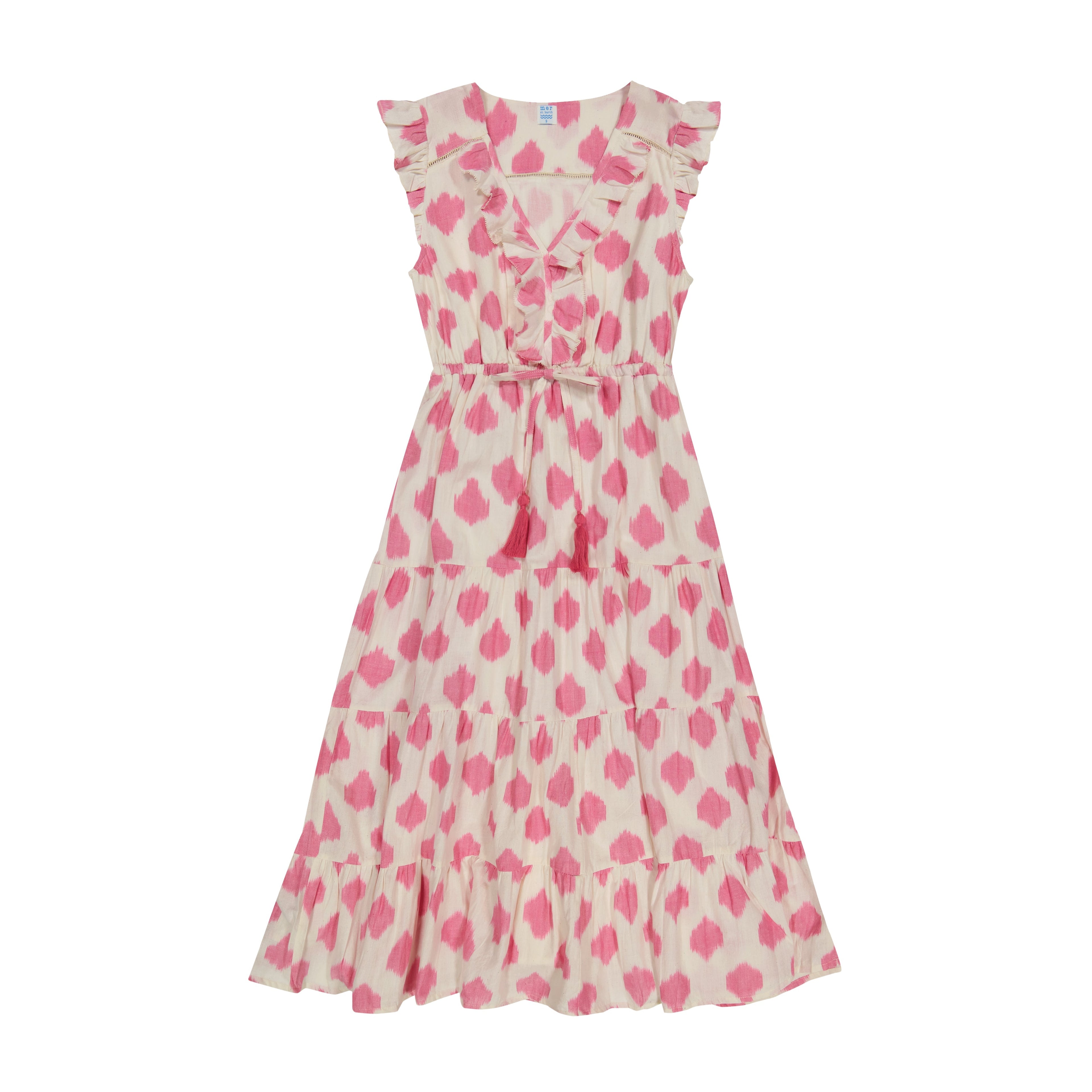 Giselle Women's Maxi Dress White Pink Ikat