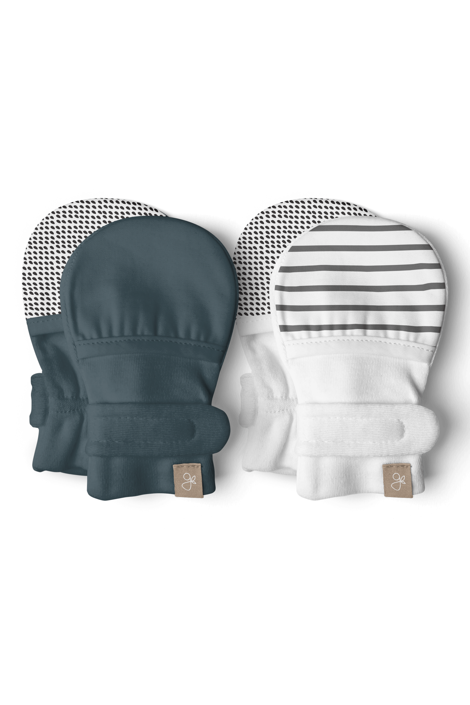 Stay-On Baby Mittens – Gray Stripe + Midnight (2-Pack)