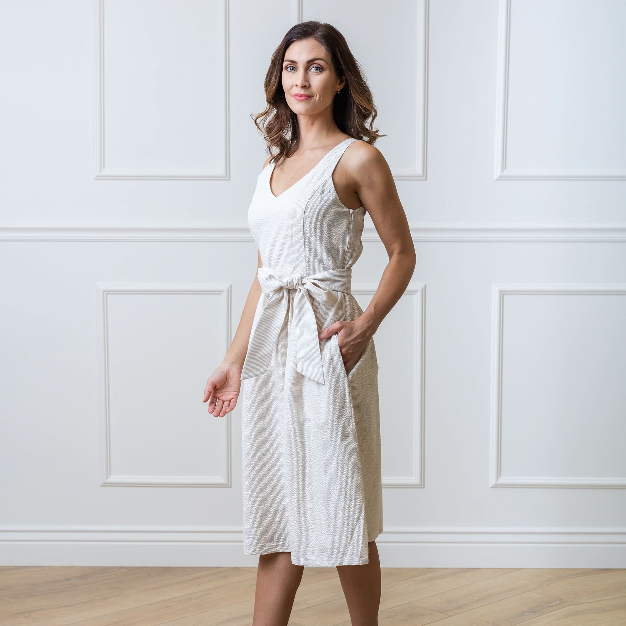 Women’s A-Line Organic Dress with Sash Taupe