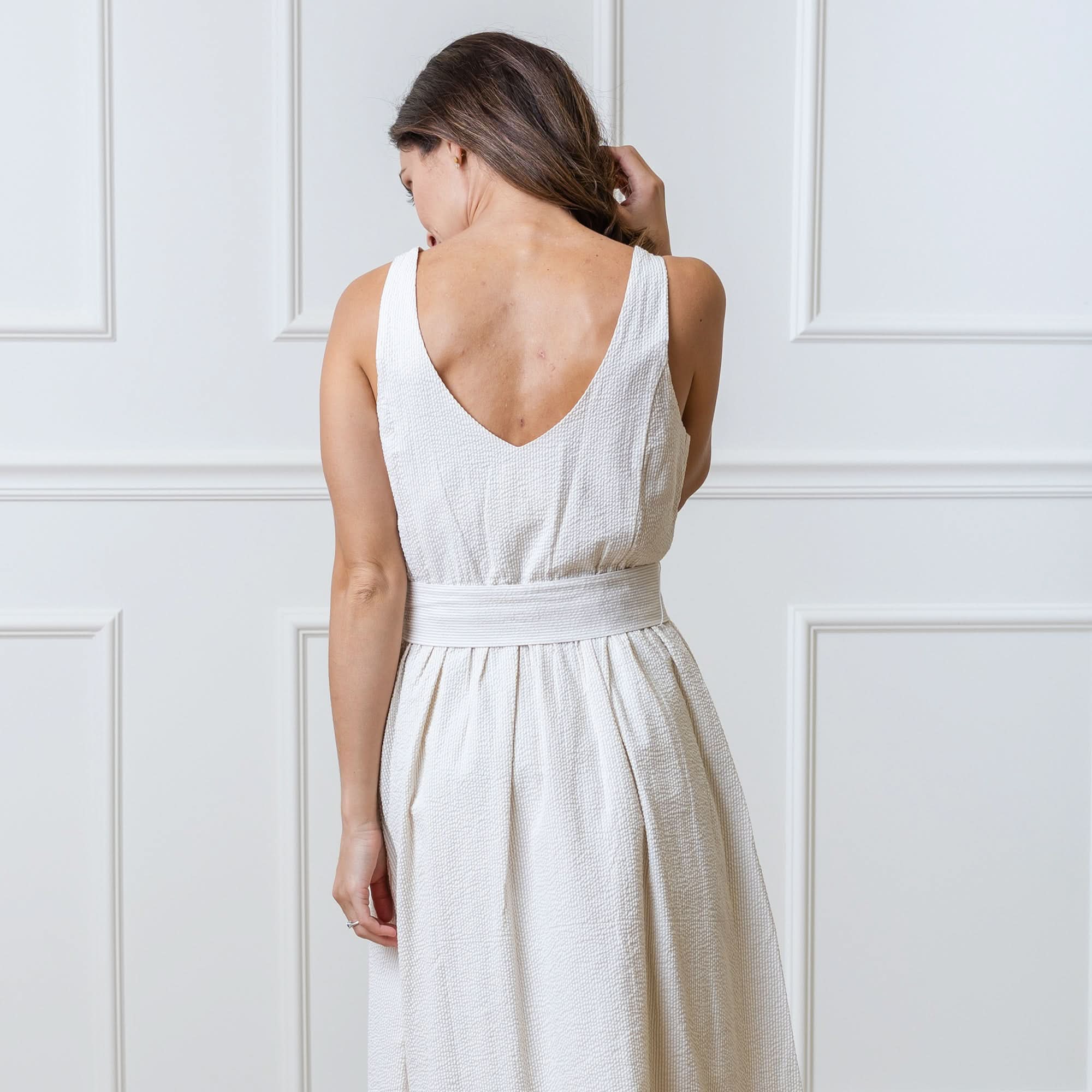 Women’s A-Line Organic Dress with Sash Taupe