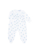 Blue Heart Print Smocked Footie