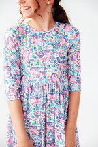 Head in the Clouds 3/4 Sleeve Pocket Twirl Dress