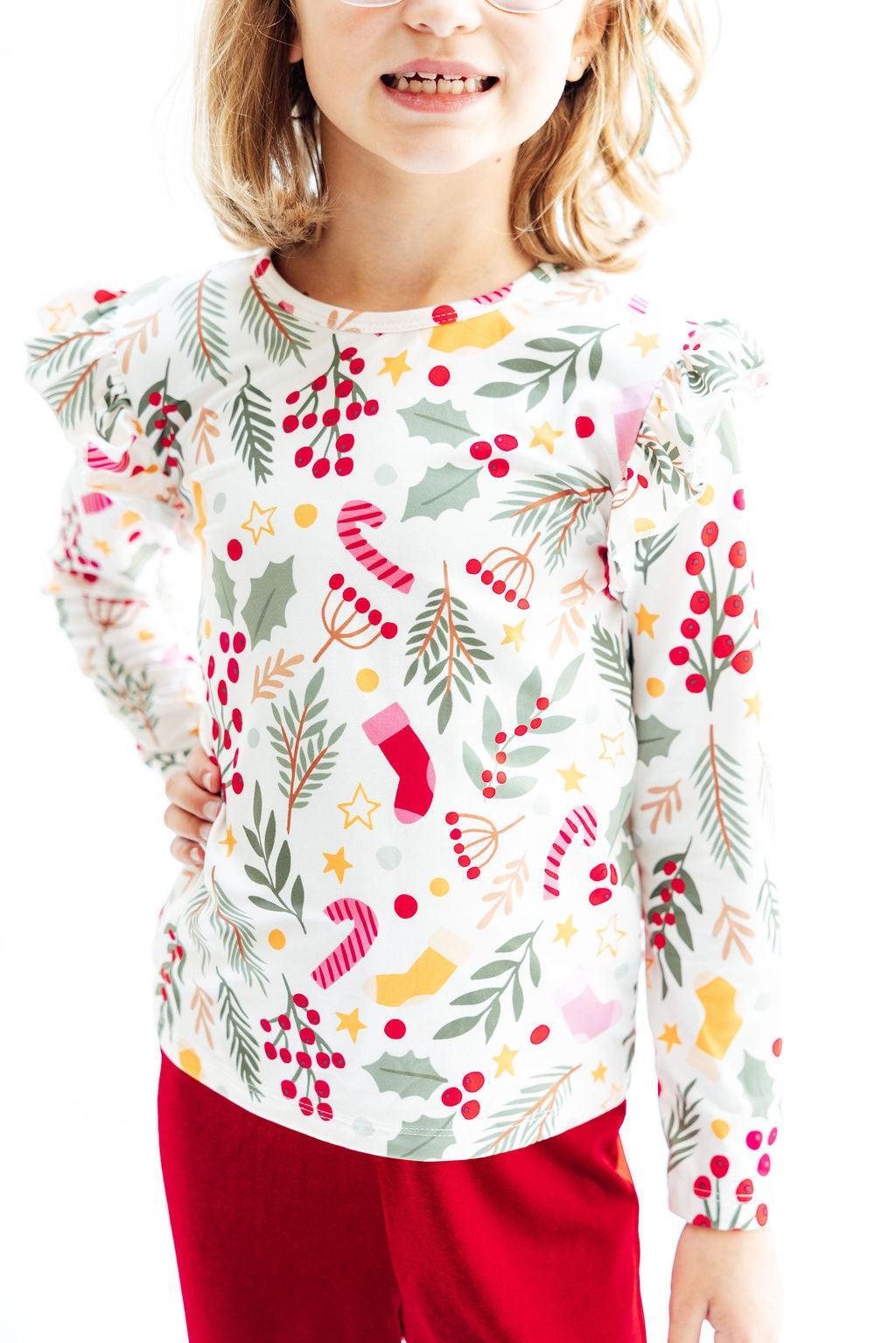 Holly Jolly Christmas Long Sleeve Ruffle Tee