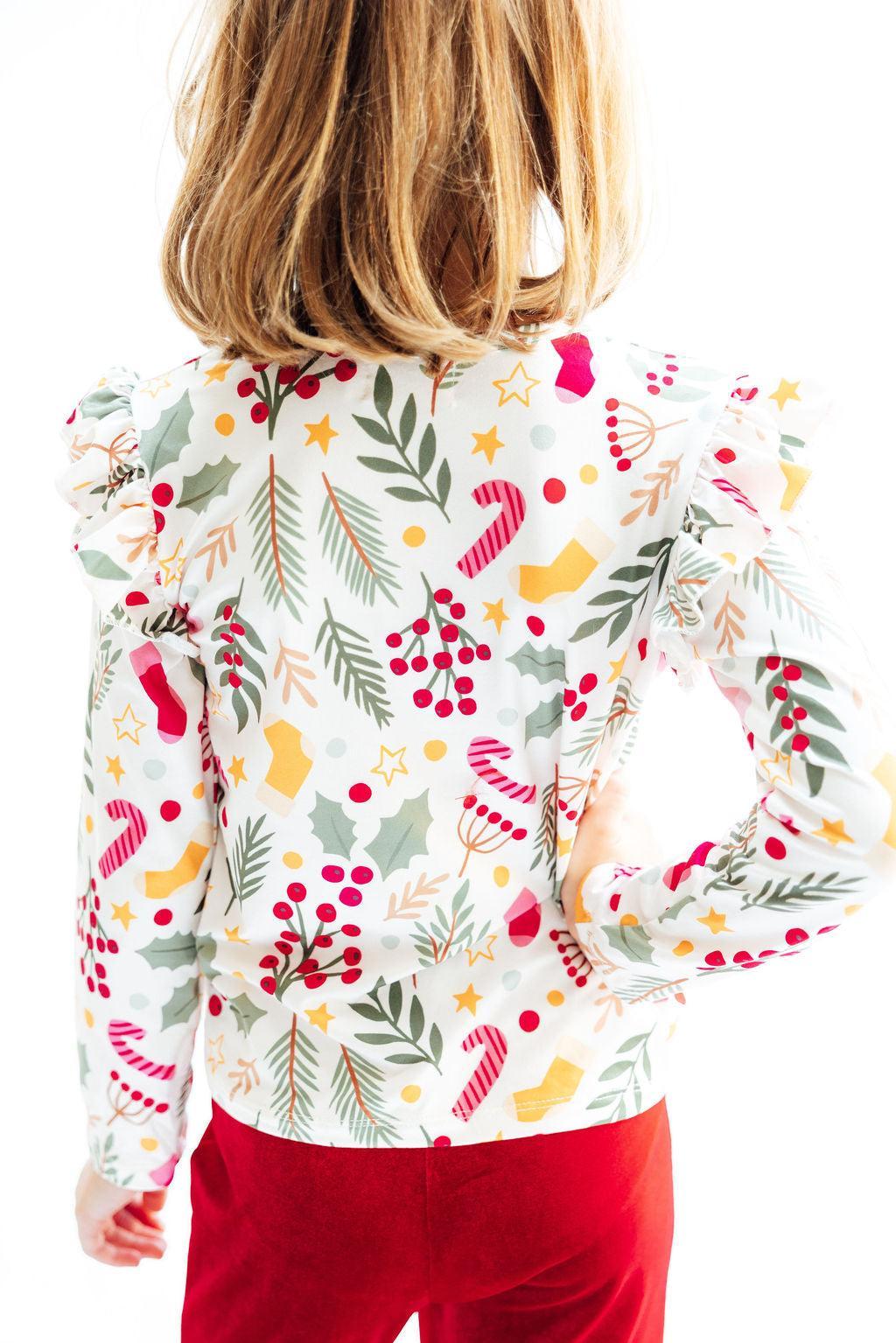 Holly Jolly Christmas Long Sleeve Ruffle Tee