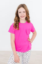 Girls Ruffle Pocket Tee – Hot Pink