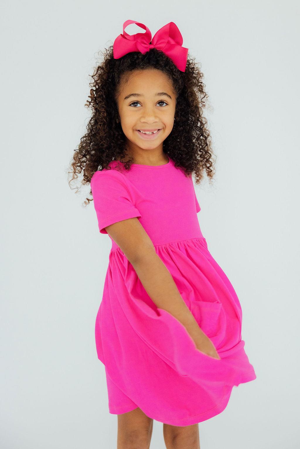 Hot Pink S/S Pocket Twirl Dress